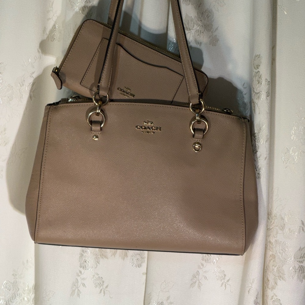 Coach Taupe Leather Tote with Matching Wallet